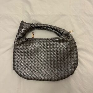 Anthropologie Silver Woven Handbag